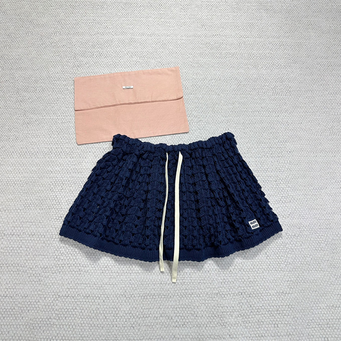 miumiu hollow crochet drawstring waist mini casual skirt